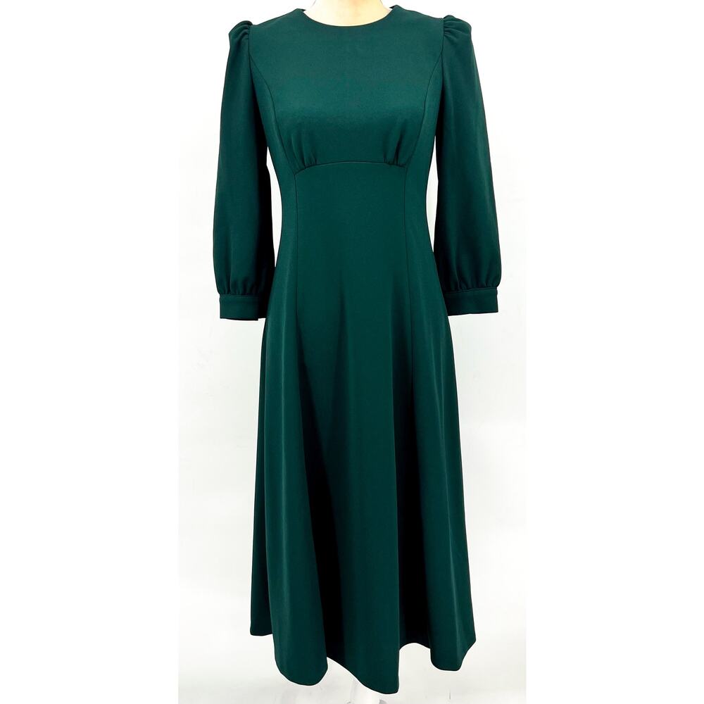 CALVIN KLEIN Scuba Crepe Midi Dress Size 4 Malachite Green 3/4 Puff Sleeve NWT - Picture 5 of 12